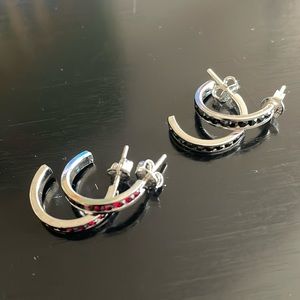 Traditions Brilliance Red and Black Crystal half hoop earring bundle